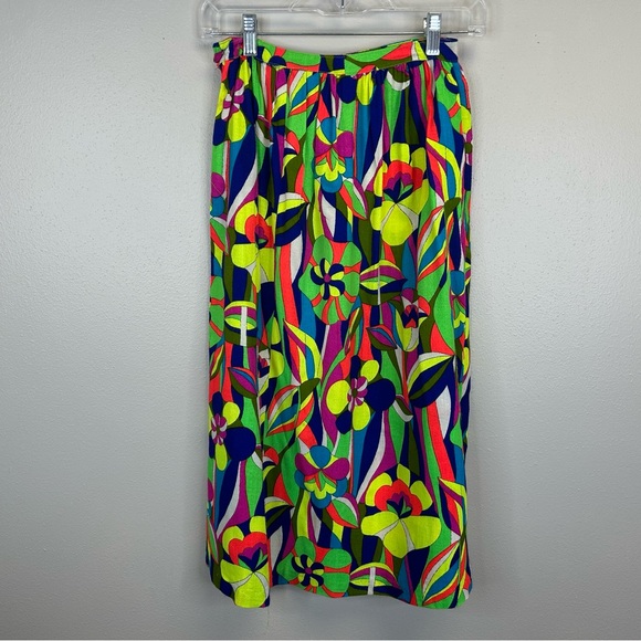 Vintage Handmade Vibrant 60s 70s  Psychedelic Midi Skirt Womens XXS Maximalist - Picture 8 of 11